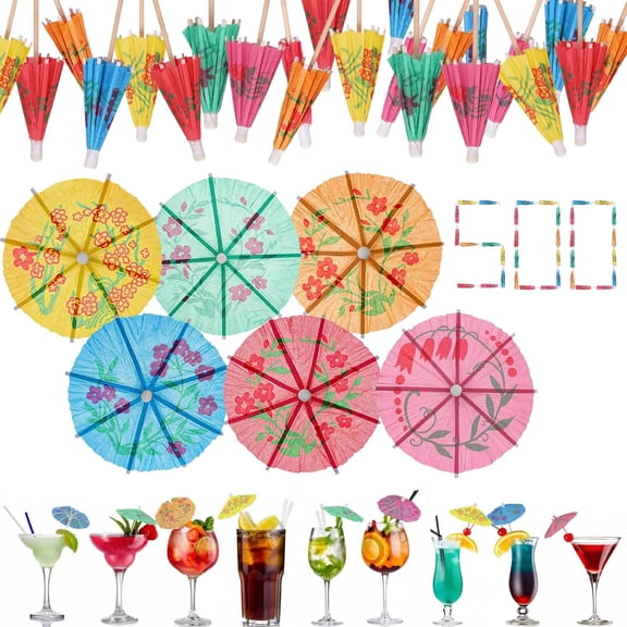PAGEIA 500 Pack Paper Drink Umbrellas,Mini Cocktail Umbrellas with Picks and Toothpicks,Drink Toppers for Luau Hawaiian Tiki Party Decorations Cocktail Picks
