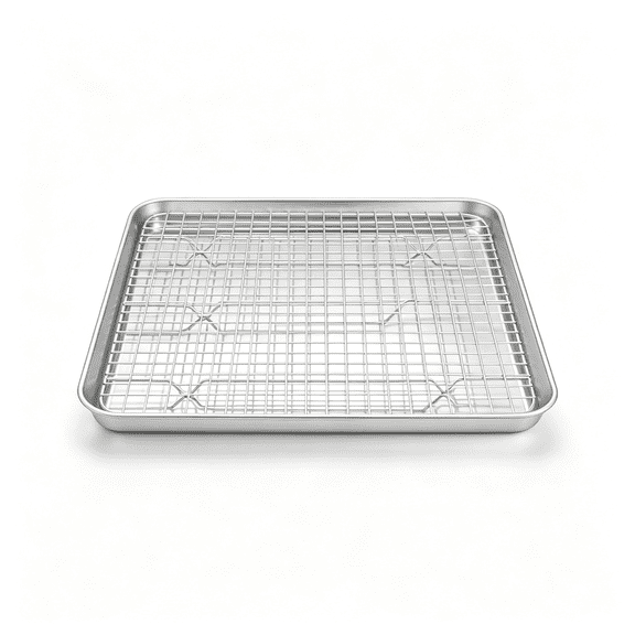 PAGEIA Baking Sheet with Wire Rack Set (1 Pan+1 Rack), 16"X12" Stainless Steel Cookie Bacon Pan for Oven, Nonstick Jelly Roll Pan Baking Tray with Grid Cooling Rack for Cook Roast, Dishwasher Safe