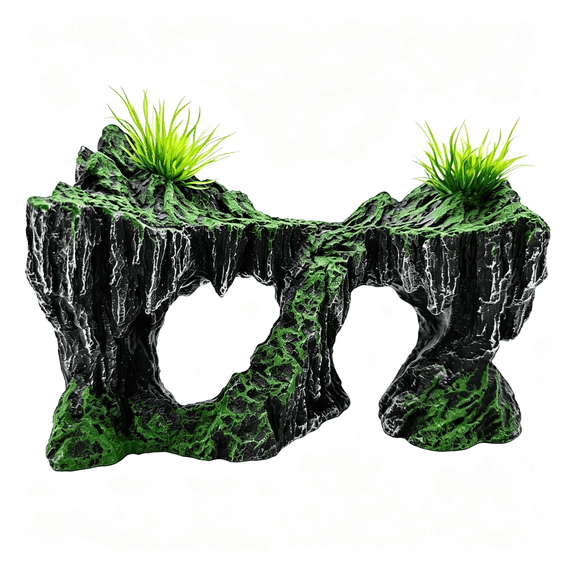 PAGEIA Dual Arch Cave Rock Mountain Aquarium Ornament,Fish Tank Decoration | Safe Resin, Provides Hiding Caves for Shrimp and Fish to Swim through and Play Around, Beautifies Aquarium