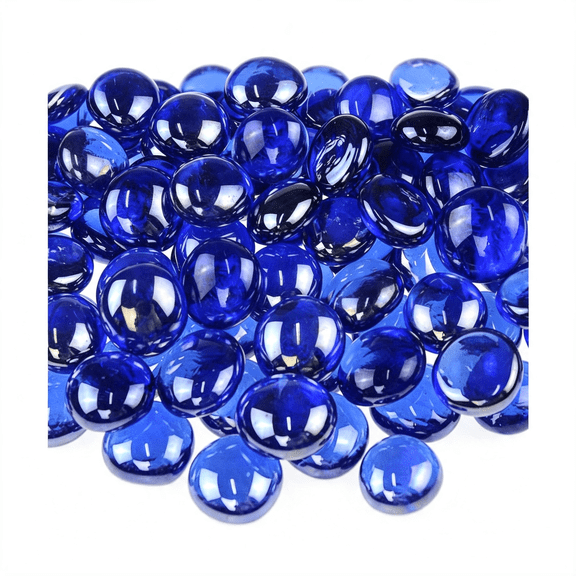 PAGEIA Flat Glass Gems for Vase Filler, Sapphire Blue Luster Marbles, 1 Lb | Real Glass Pebbles, Beads, and Stones, for Table Scatter, Fish Tanks, Fire Drops, Crafts, and Home Decor