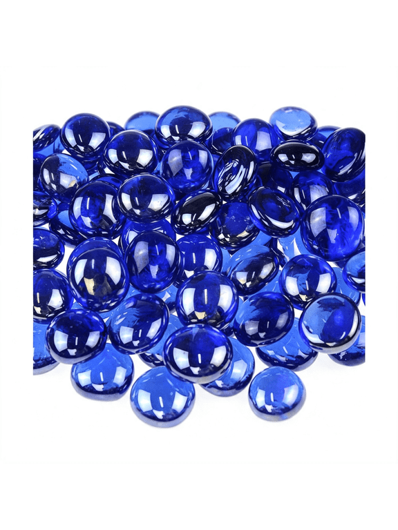 Flat Glass Gems for Vase Filler, Sapphire Blue Luster Marbles, 1 Lb | Real Glass Pebbles, Beads, and Stones, for Table Scatter, Fish Tanks, Fire Drops, Crafts, and Home Decor
