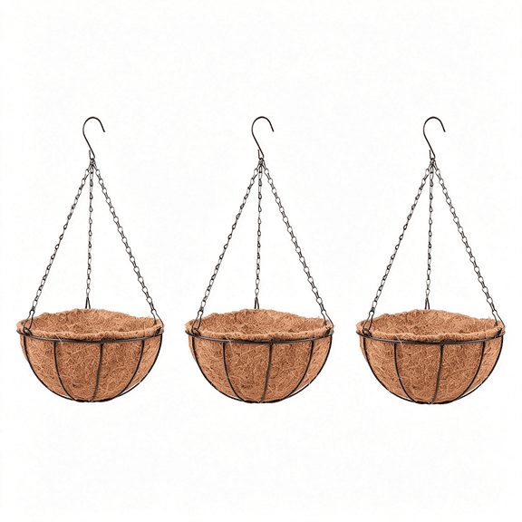 PAGEIA Hanging Baskets for Plants (3 Pack,10") Hanging Planter Outdoor with Coco Liner,Metal Wire Flower Basket Pots Holder Hanger Hook Deck Patio Porch Garden Balcony Outside Decoration