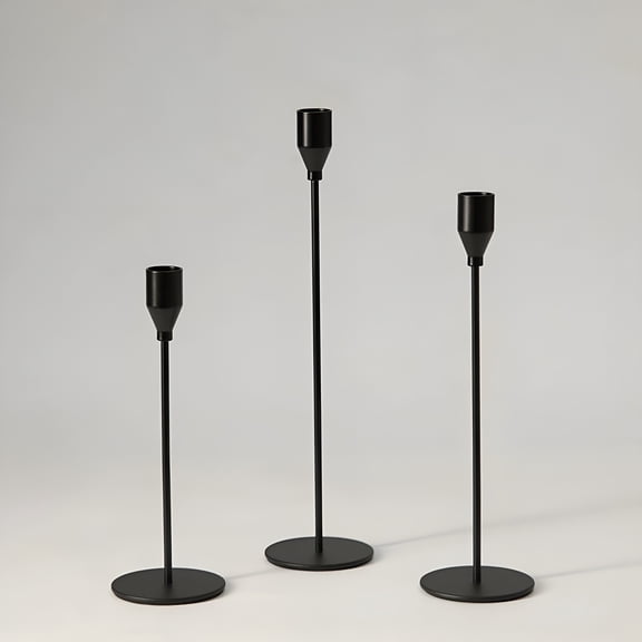 PAGEIA Tall Taper Candle Holders Set of 3,Modern Matte Black Long Skinny Candlestick (Heights: 9/11/13 Inch),Heavy Iron Anti-Slip Base for Modern Fireplace Mantle Table Centerpiece Decor