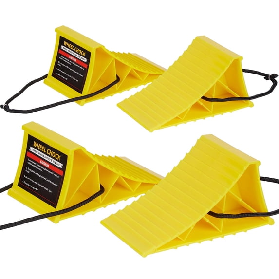 PAHTTO 4Pack Wheel Chocks, Heavy Duty Wheel Chocks with Rope for Easy Removal, Durable, Non-Slip, Hard Plastic Wheel Chocks for, RV, Camper, Effective in Keeping Your Vehicle in Place, Yellow