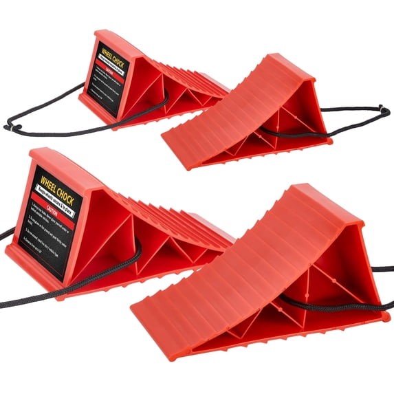 PAHTTO 4Pack Wheel Chocks, Heavy Duty Wheel Chocks with Rope for Easy Removal, Durable, Non-Slip, Hard Plastic Wheel Chocks for, RV, Camper, Effective in Keeping Your Vehicle in Place, Red