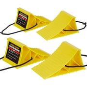 PAHTTO Wheel Chocks, 4Pack Heavy Duty Wheel Chocks with Rope for Easy Removal, Durable, Non-Slip, Hard Plastic Wheel Chocks for, RV, Camper, Effective in Keeping Your Vehicle in Place, Yellow