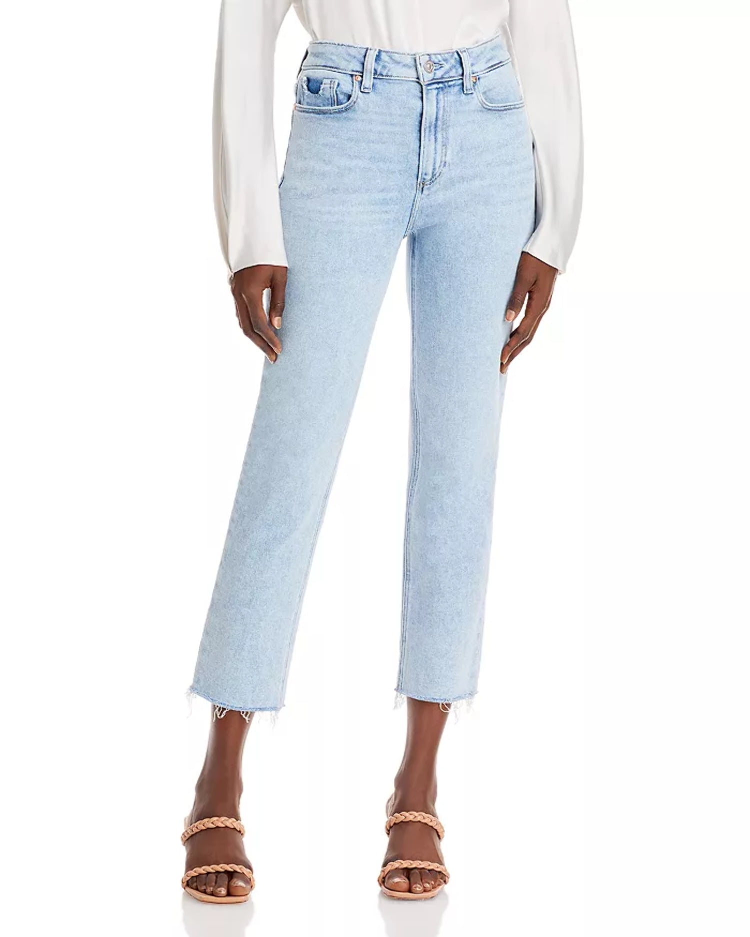 PAIGE Women's Hoxton Crop Jeans – High Rise, Slim Fit, Vintage Indigo Denim With Raw Hem - View #3