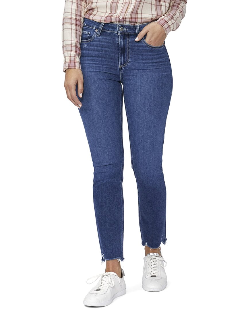 PAIGE Women's Cindy Vintage High Rise Straight Ankle Jeans - Raw Hem, Marbled Wash - View #9