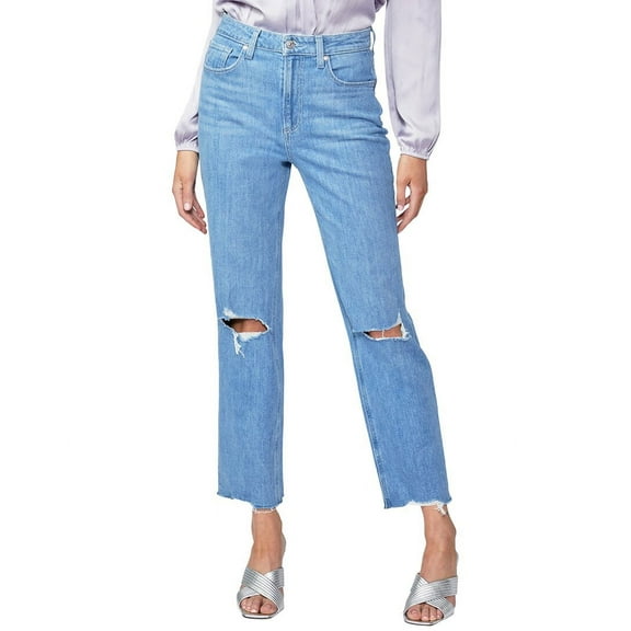 PAIGE womens  High Rise Noella Straight Radical Destroyed Straight Leg Jean, 23