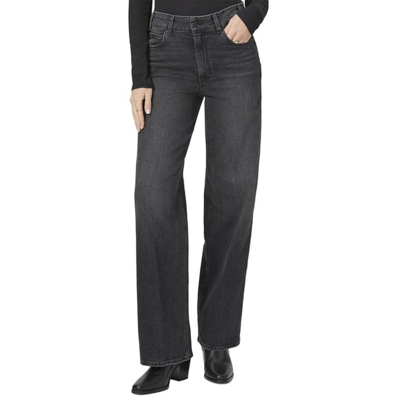 PAIGE womens  Sasha Black Manta Distressed High Rise Column Straight Leg Jean,