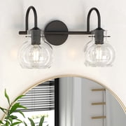 PAIHOME Polished Black Bathroom Light Fixtures, 2-Light Vanity Lights with Clear Glass Shade, E26 Base