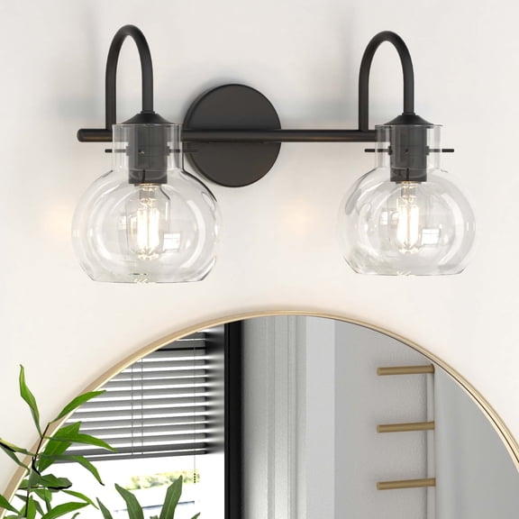 PAIHOME 2-Light Black Bathroom Light Fixtures, Modern Vanity Lights with Clear Glass Shade