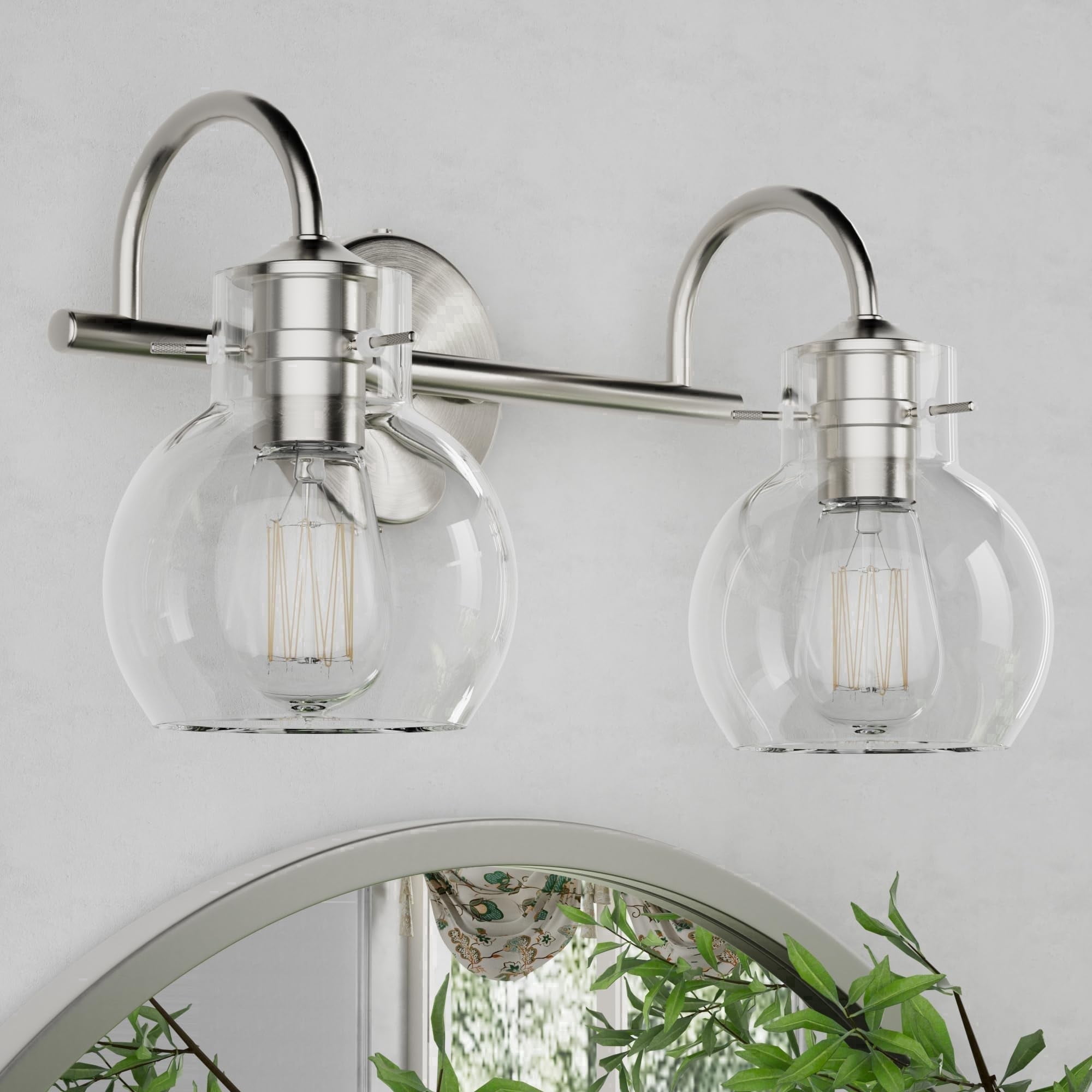 Modern Vanity Light, 2-Light Wall Sconce with Clear Glass Globe for Bedside - PAIHOME Bathroom Light Fixtures, 15"×9", Silver