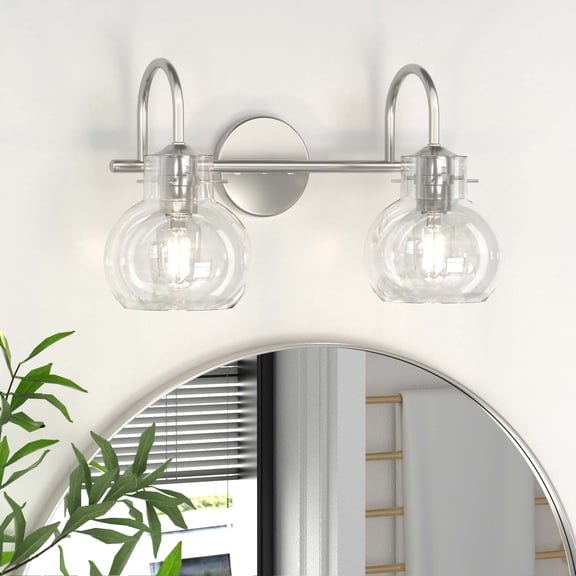PAIHOME 2-Light Silver Bathroom Light Fixtures, Modern Vanity Lights with Clear Glass Shade