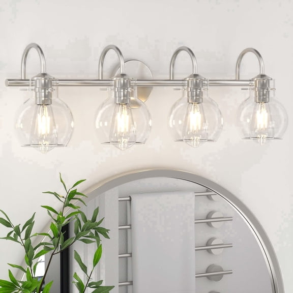 Modern Vanity Light, 4-Light Wall Sconce with Clear Glass Globe for Bedside - PAIHOME Bathroom Light Fixtures, 28"×9", Silver