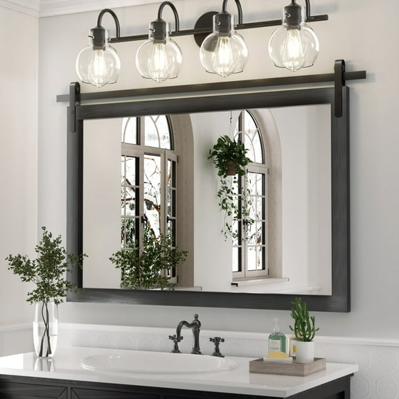PAIHOME 40"x26" Black Farmhouse Mirror for Bathroom, Wood Framed Rectangle Bathroom Mirror, Anti-Rust, Hangs Horizontally or Vertically for Vanity, Barn Door Style, Living Room and Bedroom