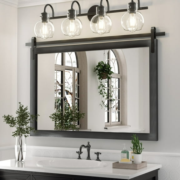 PAIHOME 40"x26" Black Farmhouse Mirror for Bathroom, Wood Framed Rectangle Bathroom Mirror, Anti-Rust, Hangs Horizontally and Vertically for Vanity