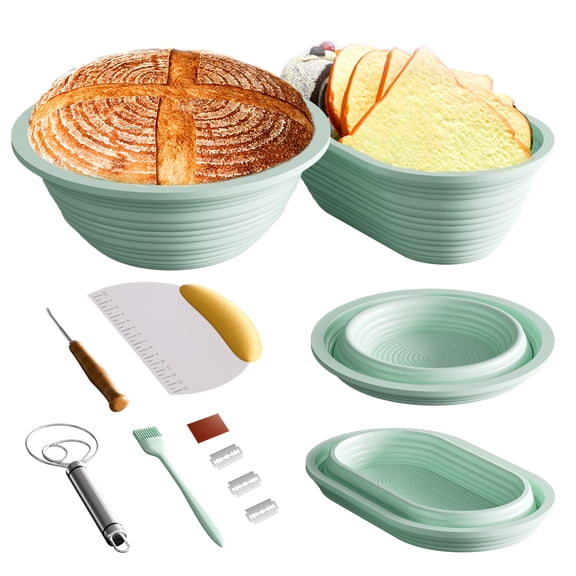 PAIHOME Bread Proofing Basket Set, Starter Kit for Sourdough Baking, Silicone Banneton Bowls for Artisan Loaves