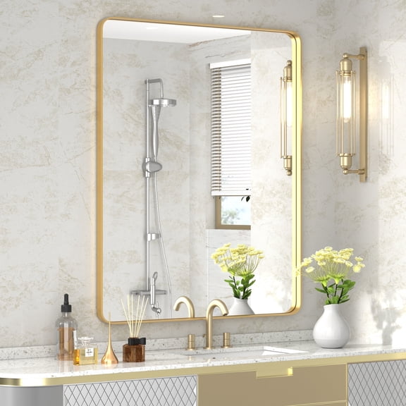 PAIHOME Gold 22x30" Rectangle Metal Wall Mirror, Bathroom Mirrors for Over Sink,Rust-Proof Stainless Steel Frame