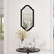 PAIHOME Retro Wall Mirror , 12"x24" Black Bathroom Mirror with Vintage Crown Top Design for Vanity, Entryway, Living Room, Wood Home Decor