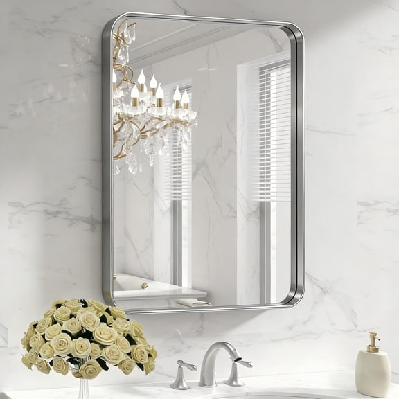 Clavies Stainless Steel Frame Wall Mirror, 16x24" Silver Rectangle Metal Mirror, Rust-Proof Bathroom Mirror for Over Sink