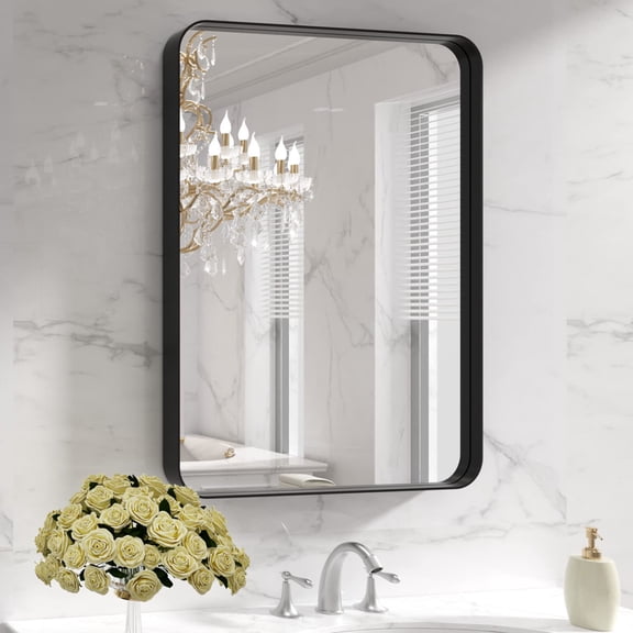 Clavies Stainless Steel Frame Wall Mirror, 24x36" Black Rectangle Metal Mirror, Rust-Proof Bathroom Mirror for over Sink