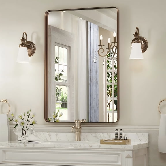PAIHOME Brown Metal Framed Bathroom Mirror for Wall, 22" x 30" Vanity Mirror for Modern Decorative