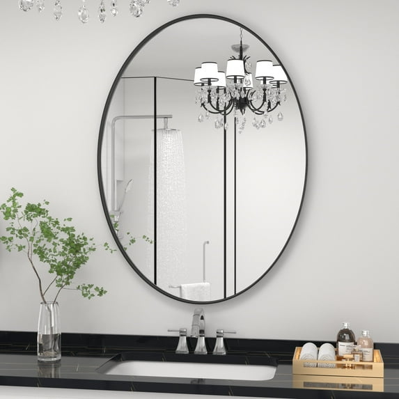PAIHOME 22X30 Oval Metal Frame Mirror Bathroom Mirror Wall Mirror, Stainless Steel Frame, Black