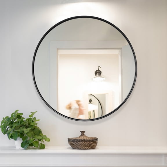 PAIHOME Black Bathroom Mirror, 24x24 Bathroom Wall Mirror, Round Bathroom Vanity Mirror, Framed Mirror with Metal Frame