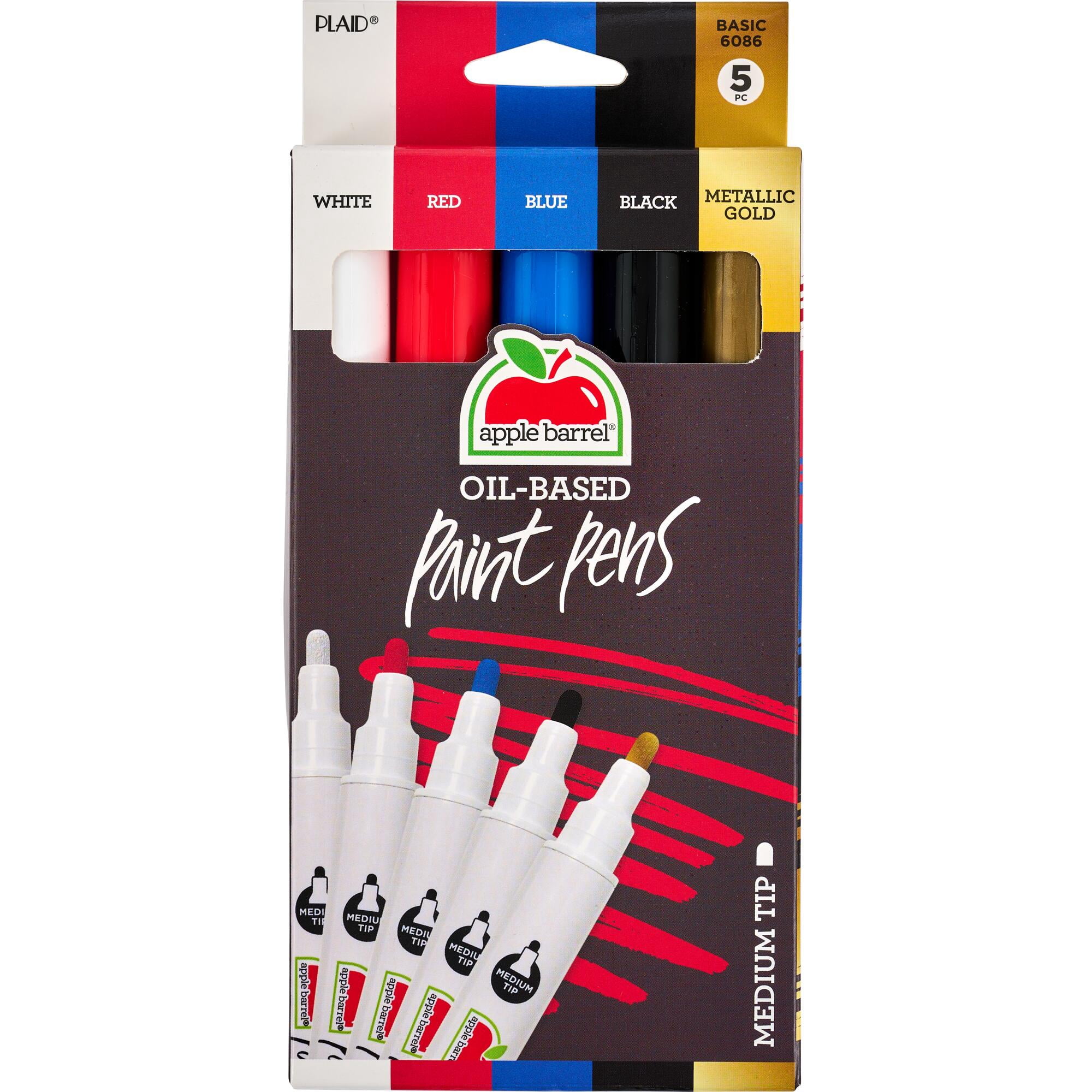 Apple Barrel Multi-Surface Oil-Based Paint Pens, Medium Tip, 5 Piece