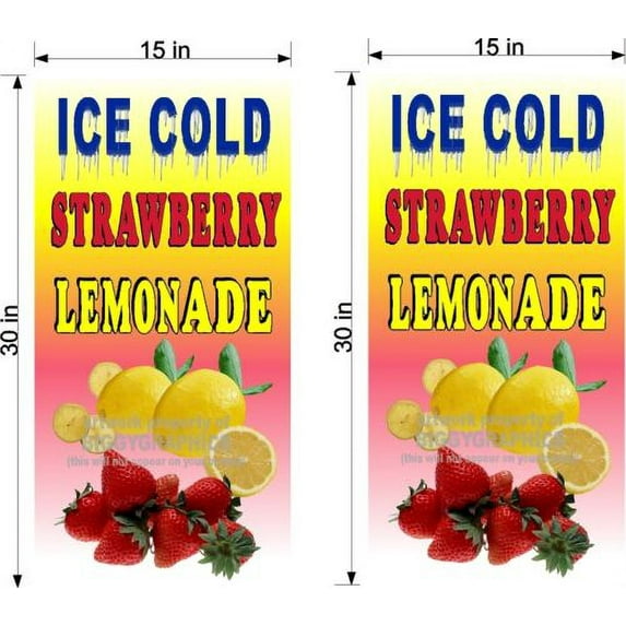 PAIR OF 15" X 30" VINYL BANNERS STRAWBERRY LEMONADE