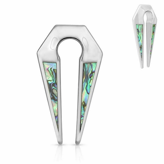 PAIR Of Ear Weight Hangers Abalone Shell Inlaid Keyhole Tunnels Plugs Gauges