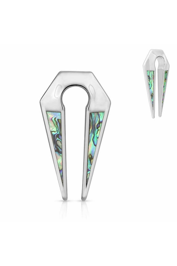 PAIR Of Ear Weight Hangers Abalone Shell Inlaid Keyhole Tunnels Plugs Gauges