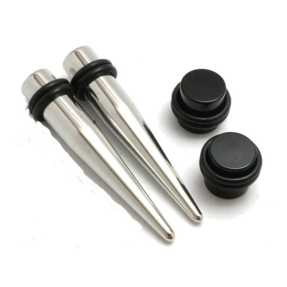 PAIR Steel Tapers AND Black Plugs Ear Stretching Kit - size=1/2