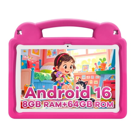 PAITANRY Kids Tablet 2026, Android 16, 10.1 inch Tablet, 8GB RAM 64GB, Parental Control, 5000mAh WiFi Bluetooth - Pink