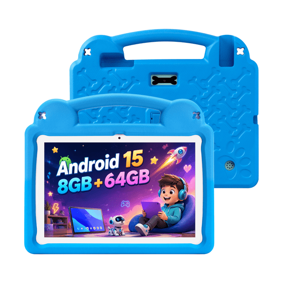 PAITANRY 10.1 inch Kids Tablet Android 15, 4GB RAM 64GB ROM 1TB Expand, Octa-Core, 5G/2.4G WiFi6, 5000mAh, HD Display, Parental Control, Blue