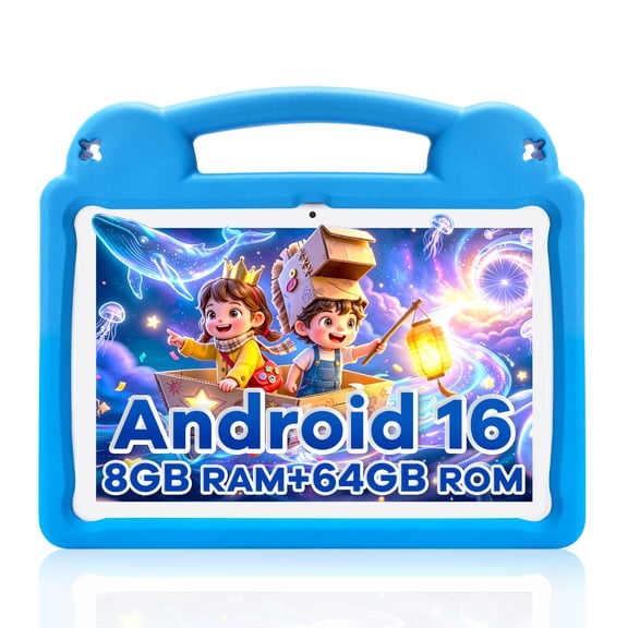PAITANRY Kids Tablet, Google Kids Space, Android Tablet for Kids, 10.1 Inch with Parental Control, 8GB (4+4) RAM 64GB Storage, 5000mAh Battery, WiFi 6, EVA Shockproof Case, - Blue