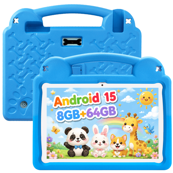PAITANRY Kids Tablet, Google Kids Space, Android Tablet for Kids, 10.1 Inch with Parental Control, 8GB (4+4) RAM 64GB Storage, 5000mAh Battery, WiFi 6, EVA Shockproof Case, - Blue