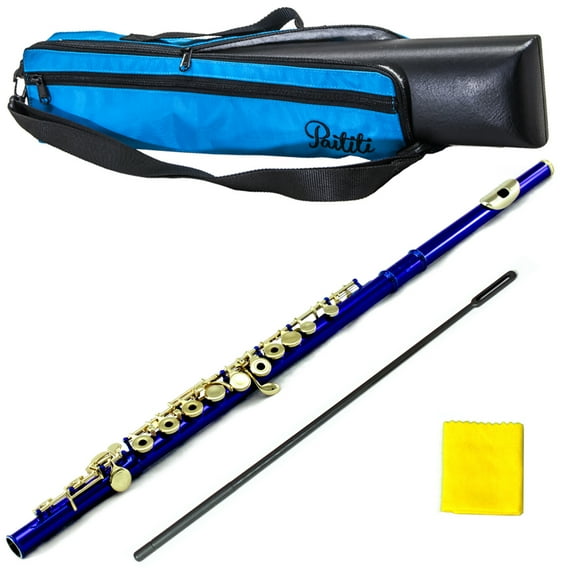PAITITI Blue Plated Gold Key Open Hole C Flute, Quality Sound with Lightweight Case, Case Cover and More
