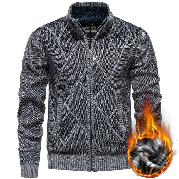 PAIWINDS Men's Full-Zip Fleece Cardigan Big & Tall Boys Stand Collar Knitted Sweater