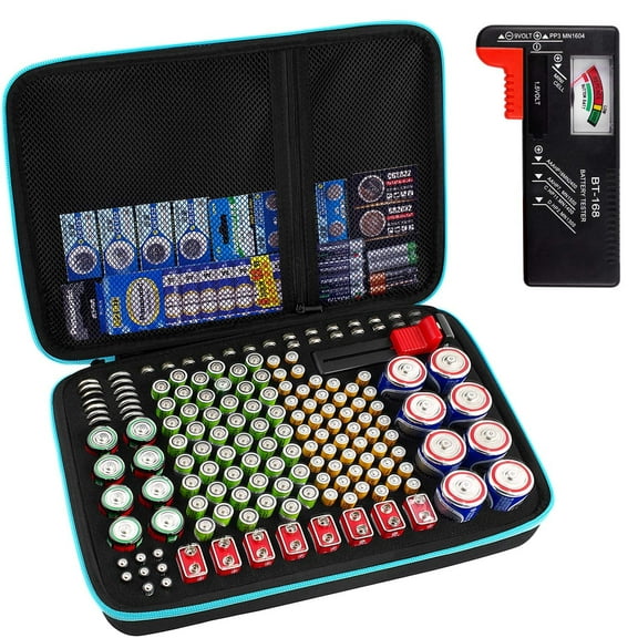 CULEUTIL 220+ Battery Organizer with Tester Checker, Batteries Storage Case Holder Box Fits for AA AAA AAAA 9V C D Lithium 3V LR44 1.5V CR1632 CR2032 (Bag Only)
