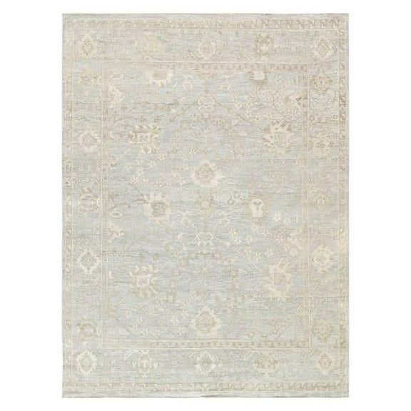PAJ-214F Oushak Collection Hand-Knotted Wool Rectangle Area Rug - Light Blue - 9 ft. 11 in. x 13 ft. 11 in.