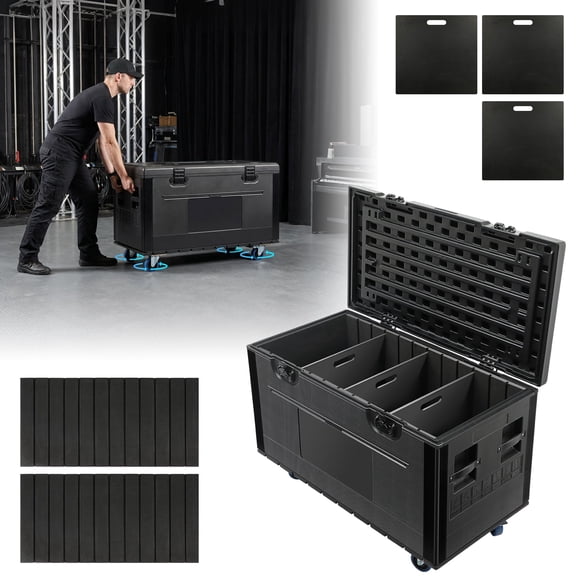 PAJOSEN 500kg Cable Trunk Road Case with Wheels and Dividers, Rolling Utility Case for Stage Concert DJ Events