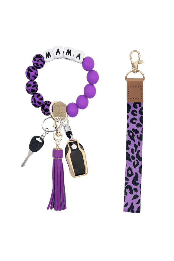 Bracelet Wristlet Keychain with Lanyard for Keys, Silicone Beaded Key Ring for Women, Mother's day Christmas Gift