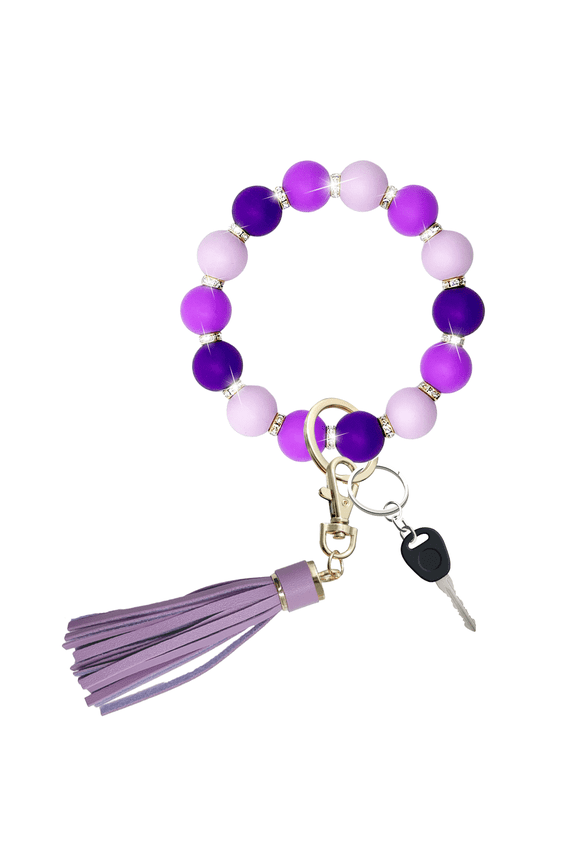 Keychain Bracelet Wristlet with Rhinestones, Silicone Beaded Key Ring Bracelet for Women, Cute Car Key Accessories Gift