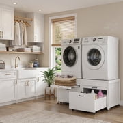 PakaLife Heavy-Duty Laundry Washer and Dryer Pedestal with Storage Shelf, Drainage, Drawers 2 Count