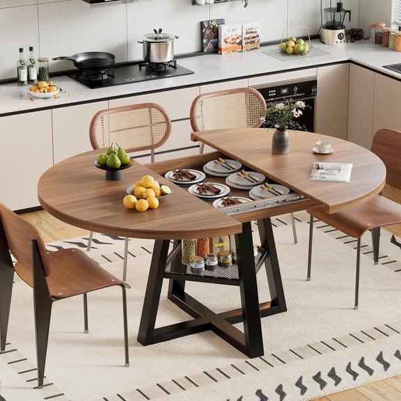 Paksept 43.3''-59'' Extendable Round Dining Table for 4-8, Modern Oval Dining Table with Removable Leaves Space Saving, for Kitchen Living Room