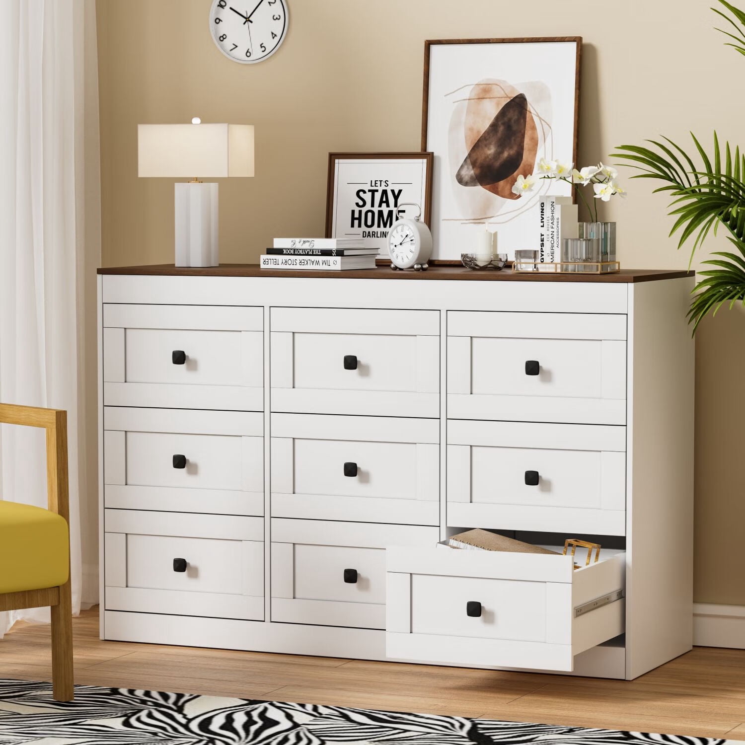 Pakasept 9 Drawer Farmhouse Style Dresser, White, 47.2"W - Walmart.com