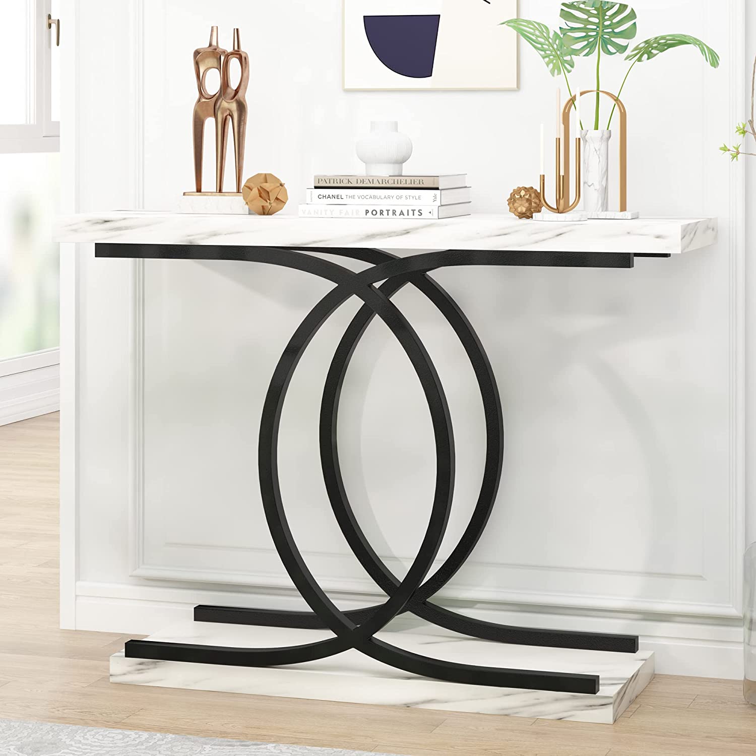 PAKASEPT Console Sofa Table, Console Table White Faux Marble Narrow Entryway Table Hallway
