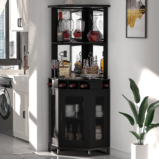 PAKASEPT Corner Bar Corner Bar Unit with Builtin Wine Rack
